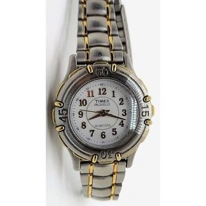 Timex Watch Silver Toned Stainless Steel Band Round White Face Indiglo WR 30M